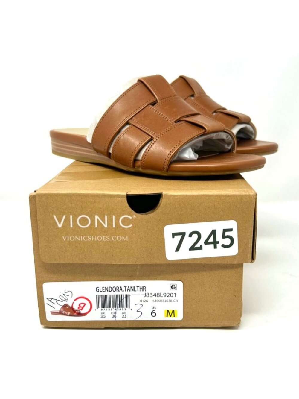 Vionic Glendora Tan Leather Slide Sandal Women's 6 Arch Support